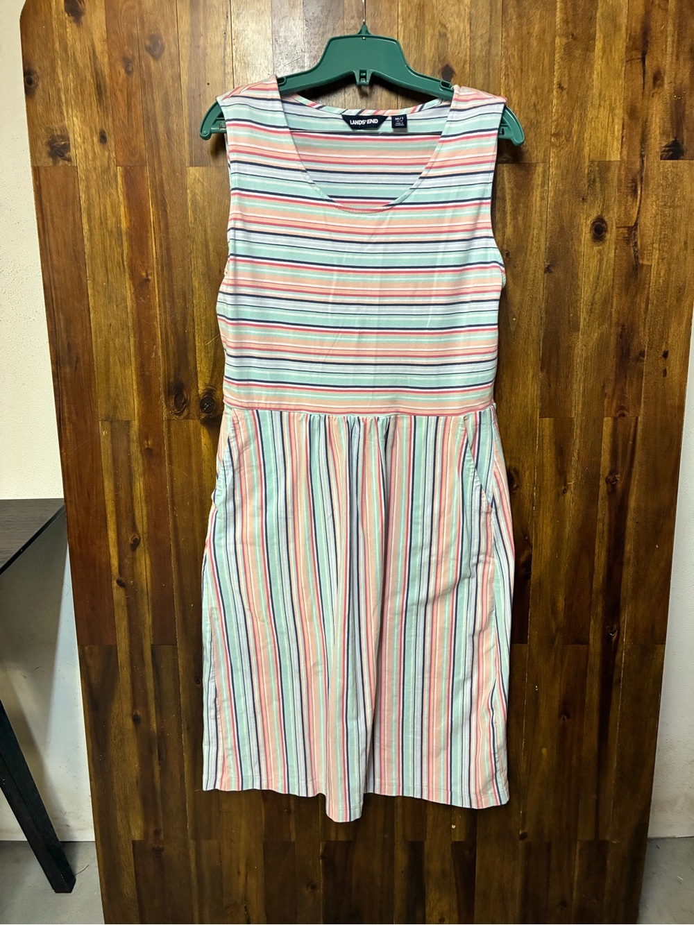 Lands’ End Striped Sleeveless Summer Dress in Pastel Multi (M)